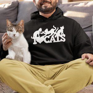 🆕I Love Cats Black Fleece Pullover Hoodie